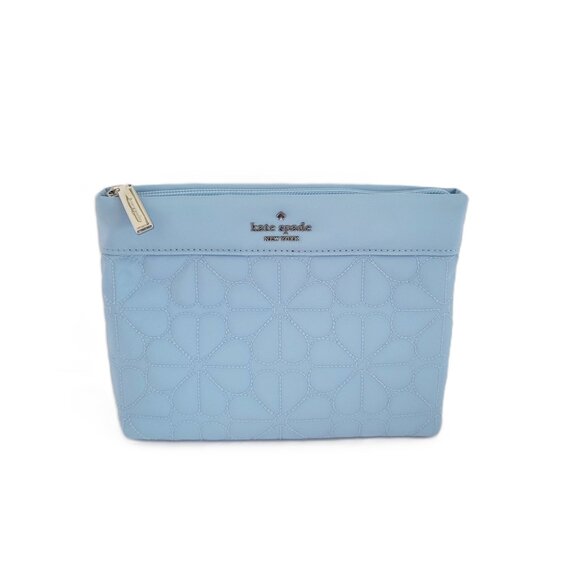 Kate Spade KK254 Spade Flower Quilted Cosmetic Case Makeup Bag Montauk Blue - Picture 2 of 7